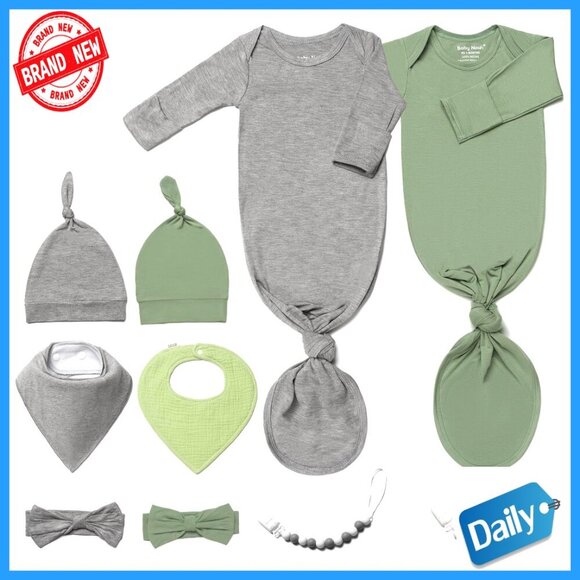 Other - Newborn Knotted Sleep Gown Set with Hat Bow Clip Bib 0-3M